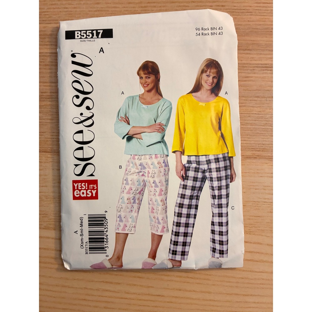 Butterick See & Sew B5517 Pajama Set Sewing Pattern XS-XL Easy Loungewear